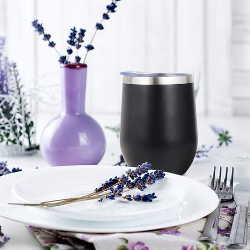 MEWAY Stemless 12oz Wine Tumbler Glasses with Lid -Insulated Double Wall Vacuum Stainless Steel Travel Tumbler with Straw,for Woman Under 10 dolla...