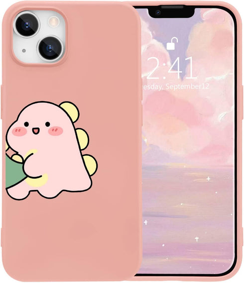 JOYLAND Dinosaur Couple Phone Case for iPhone 13,Pink Liquid Silicone Couple Phone Case Luxury Girly Case,Funny Soft Gel Rubber Full-Body Protecti...