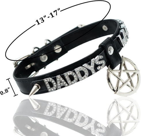 Black Pentagram Choker Collar For Women, Punk Gothic Vagen Leather Collar With Name Letters Adjustable Spiked Necklace...