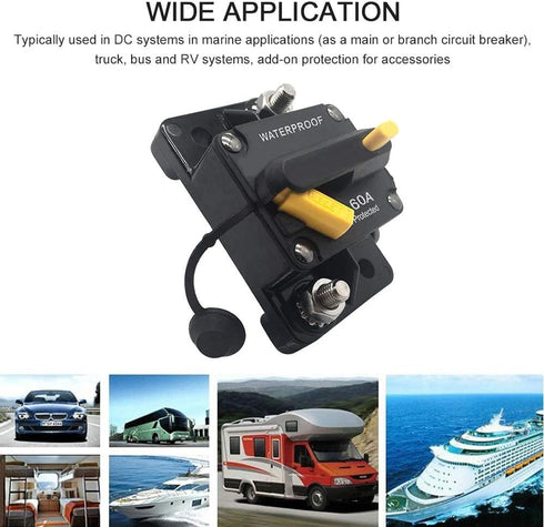 60Amp Waterproof Circuit Breaker 30A-300A with Manual Reset Suitable for Car Rv Marine Automotive Stereo Audio Electronic System...