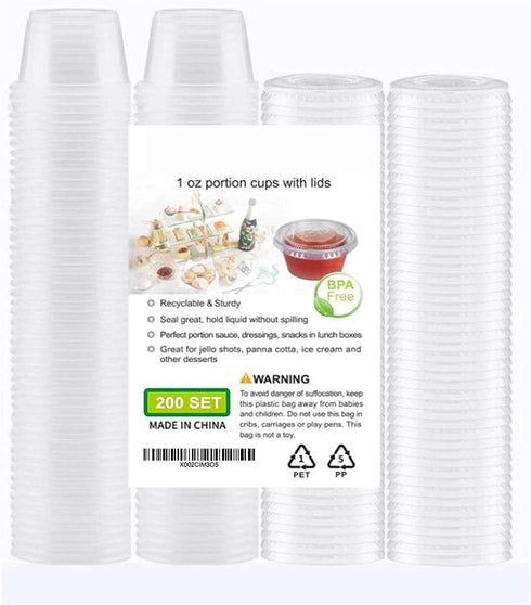 200-1oz Clear Polypropylene Small Plastic Containers | cups | with lids...