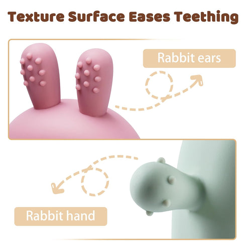2 Packs Bunny Teething Toys for Babies 0-6 Months,Never Drop Teether for 6-12 Months,100% Food-Grade Silicone Teething Mitten for Babies,Teething ...