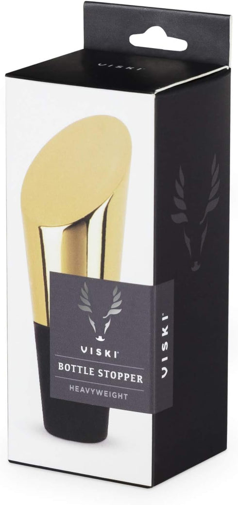 Viski Heavyweight Stainless Steel Wine Bottle Stopper, Gold Finish with Soft Touch Silicone Base Wine Stopper, Red and White Wines Preserver, Perf...