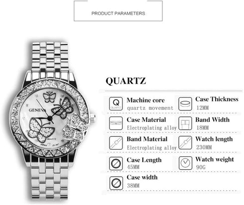 Weicam Women 3 Pc Simple Crystal Butterfly Watch Analog Quartz Wrist Watches Jewellery...