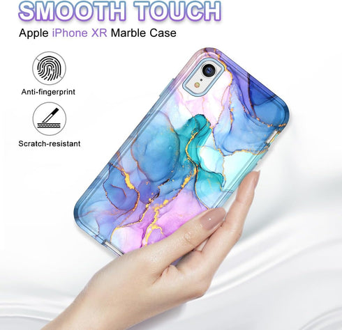 Btscase for iPhone XR Case, Heavy Duty Three Layer Marble Pattern Shockproof Full Body Rugged Hard PC+Soft TPU Bumper Drop Protection Women Girls ...