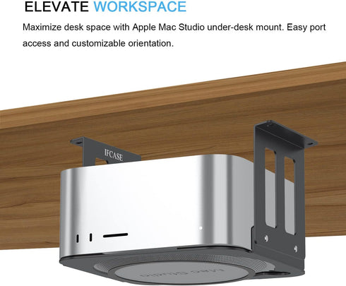 IFCASE Aluminum Under Desk Stand Mount for Mac Studio M2 M1 Max, Ultra with Anti-Scratch Pad (Black)...