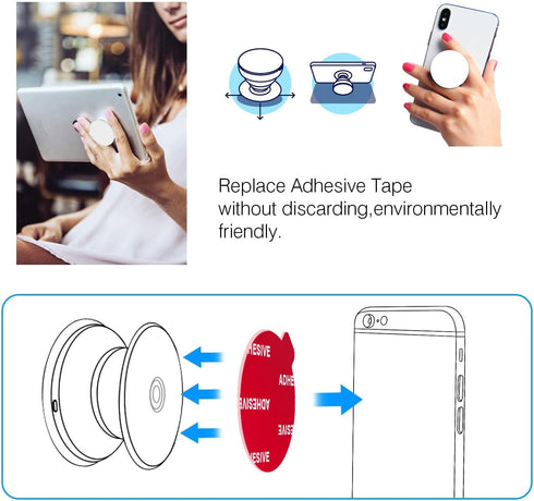 8pcs Clear Sticky Adhesive Pads for Socket Base Mount, 1.38 inches Round Double-Sided Replacement Tapes for Phone Collapsible Grip Stand Back Base...