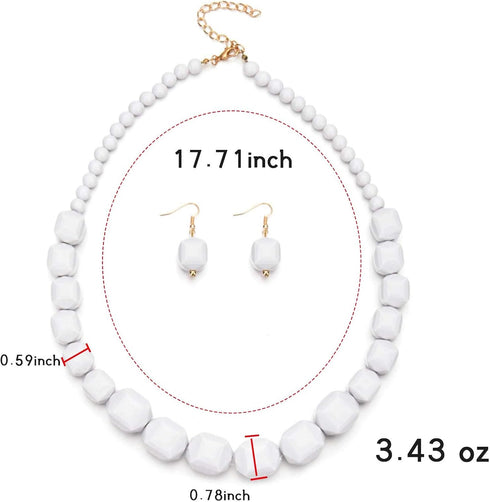Pingyongchang Multicolor Chunky Acrylic Beads Necklace Earring Statement Strand Jewelry set Wilma Necklaces Dangle Earrings Strand Collars Drop Ea...