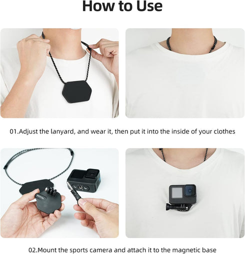 TELESIN 360° Magnetic Chest Mount + Neck Strap Necklace Lanyard, Magnet Body Mounts POV Selfie Holder Attach Accessories for GoPro Max Hero 12 11 ...