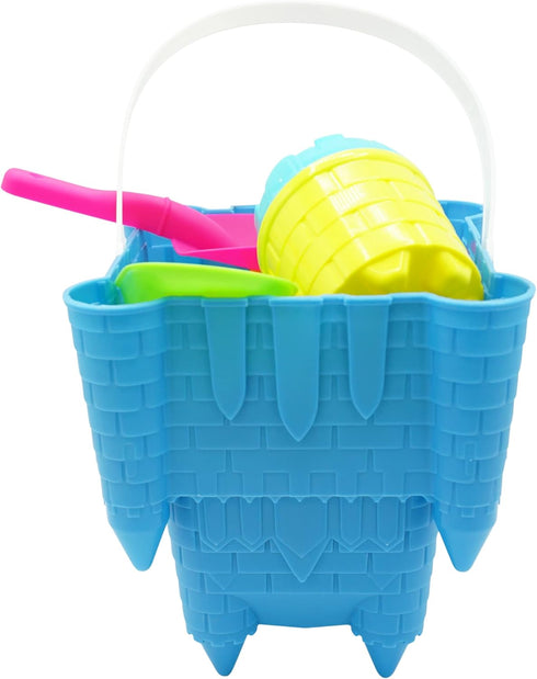 4E's Novelty Beach Toys for Kids with Bag (17 Pcs Set) Castle Beach Bucket with Shovels & Molds - Beach Toys for Kids 3-10, Sand Toys for Toddlers...