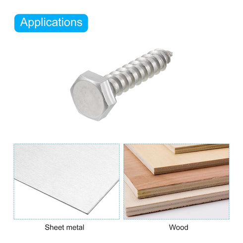 uxcell Hex Head Lag Screws Bolts, 30pcs 1/4" x 1-1/4" 304 Stainless Steel Partial Thread Wood Screws...