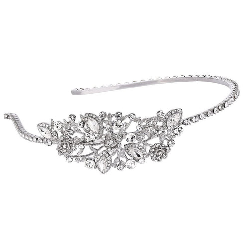 EVER FAITH Women's Austrian Crystal Wedding Bridal Flower Leaf Cluster Hair Band Clear Silver-Tone...