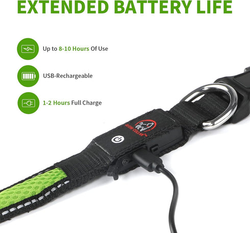 LED Dog Collar - Rechargeable USB Light Up Dog Collar - Waterproof, Multi-Mode Flashing Dog Collar (Large, Green)...