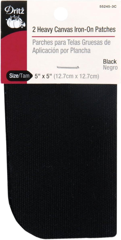 Dritz Heavy Canvas Iron-On Patches, 5 x 5-Inch, 2 Count, Black...
