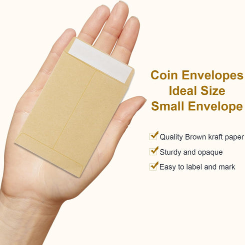 100 Pack Coin Envelopes 3.23"×4.53",Brown Kraft Small Envelopes,Fully sealed seed envelope?Kraft Small Coin Envelopes,Seed Envelopes, Mini Envelop...