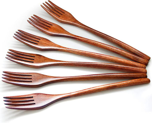 Forks,Wooden Forks, AOOSY 6 Pieces Eco-friendly Japanese Wood Salad Dinner Forks Wooden Forks Set Reusable Handmade Natural Wood Flatware Set for ...