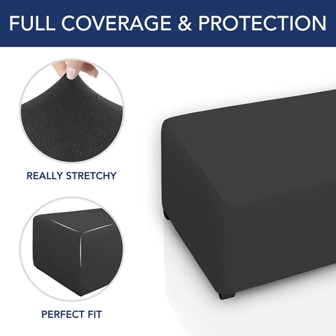 PureFit Super Stretch Soft Form Fit Ottoman Cover Rectangle - Ottoman Slipcovers for Foot Stool & Folding Storage Furniture for Living Room with N...