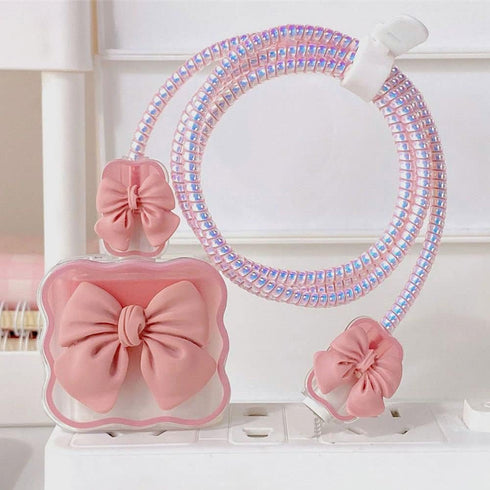 Andy's Orchids Cute Charging Cable Protector Case, Cute Bow Knot Charging Protector Cover Lovely Design for iPhone 18/20W...
