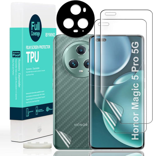 Ibywind Screen Protector for Honor Magic 5 Pro 5G(6.81") 2 Pack+1 Pack Camera Len Protector+1 Back Film,Flexible TPU Film,HD Clear,Case Friendly,B...