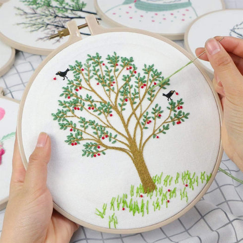 Full Range of Embroidery Starter Kit with Pattern, Kissbuty Cross Stitch Kit Including Embroidery Cloth with Plant Pattern, Bamboo Embroidery Hoop...