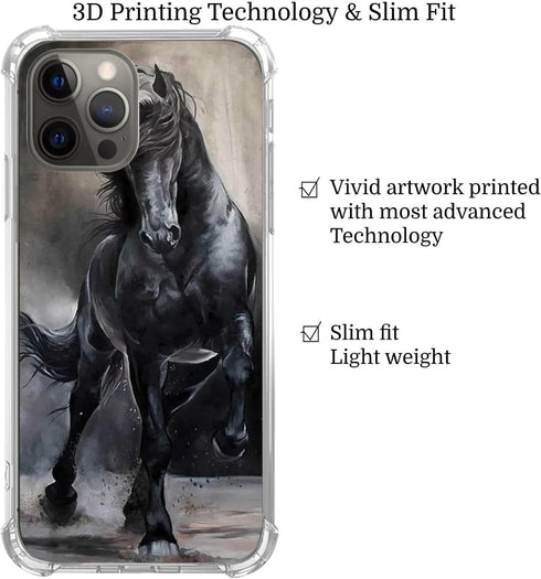 Black Horse Case for iPhone 13 Pro, Cool Horse Animal Cover for Girls Boys Women Men, Unique Trendy TPU Bumper Cover Case for iPhone 13 Pro...