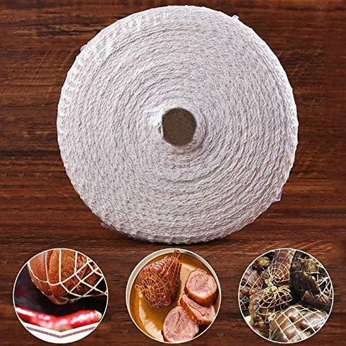 5m Cotton Meat Netting Elastic Smoked Meat Poultry Ham Netting Meat Butcher Twine Net Roll Wrapping Net Meat Tying Roll for Meat Cooking Meat Saus...