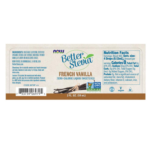 NOW Foods BetterStevia French Vanilla Zero-Calorie Liquid Sweetener, Keto Friendly, Suitable for Diabetics, No Erythritol, 2-Ounce...