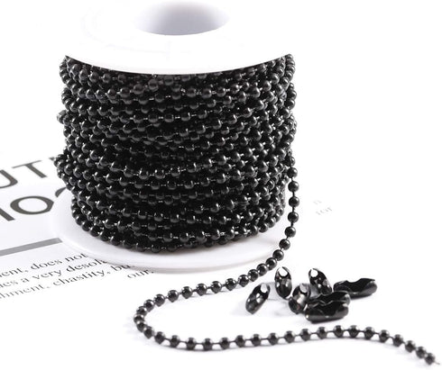 Tiparts 30FT Black Stainless Steel Ball Bead Chains with 20 Pcs Matching Connectors(1 Roll 2.4mm Ball Chains + 20 Connectors)...