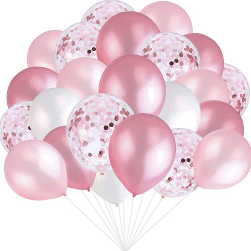 Pink and White Balloons, Pink Confetti Balloons White Balloons Total 90 pcs Latex Party Balloons for Hen Party Wedding Baby Shower Birthday Party ...