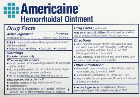 Americaine Hemorrhoidal Ointment Maximum Strength 20% Benzocaine 1 oz ( Pack of 2)...