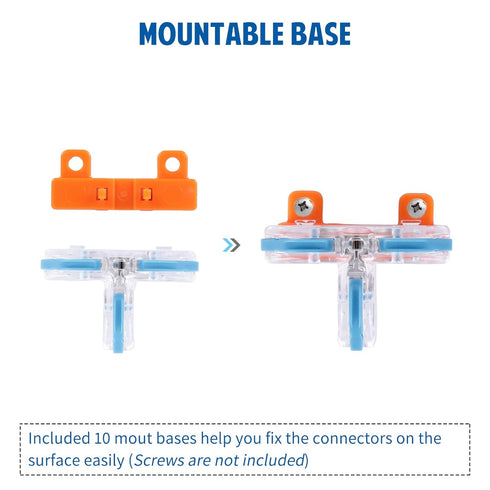 Brightfour T Tap Connectors for AWG 28-12, Lever Wire Connectors 20 Pack, T Connectors for Wiring, Pushin 3 Way Wire Connectors, 10 Mount Bases In...
