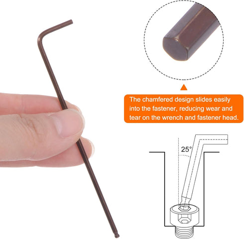 Ball End Hex Key Wrench 2mm S2 Steel L-Shape Long Arm Hexagon Metric Wrenches Repairing Tool for Home Repair, Red...