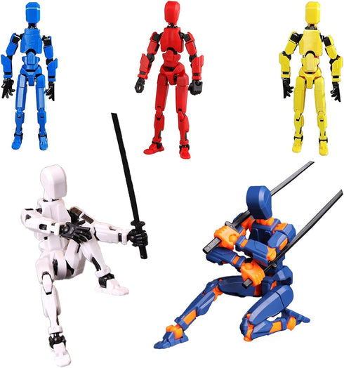 5PCS Lucky 13 Action Figures, T13 Action Figure Articulated Dummy 3D Printed Titan 13 Robot Multi-Jointed Movable Desktop Decoration for Game Love...