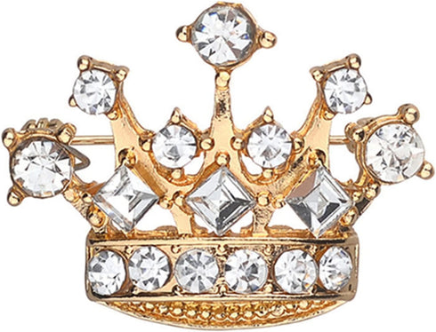 Dainty Rhinestone Crystal Crown Brooch Pin Women Girls Wedding Party Tiara Crown Corsage(Gold) one size...