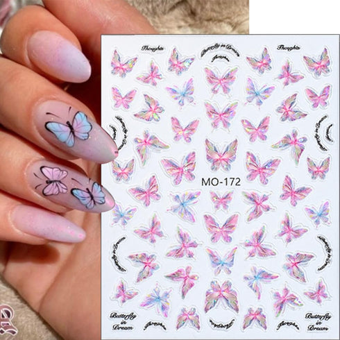 5D Aurora Butterfly Nail Stickers for Women Cartoon Butterfly Nail Art Stickers for Nail Designs Embossed Butterfly Stickers for Nails Design Rose...