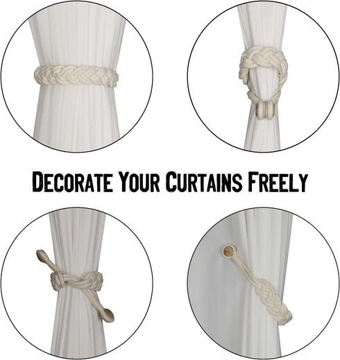 BEL AVENIR Curtain Tiebacks Magnetic Woven Curtain Holdback Drapery Tie-Back (Ivory Braid-2 Pack)...