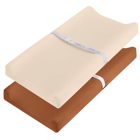 Pro Goleem Muslin Changing Pad Cover for Boys and Girls, Soft Breathable Fitted Cotton Diaper Changing Table Pad Sheets, Neutral, 2 Pack (Brown?Be...
