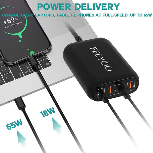 119W USB C Car Charger FEEYOO 4 Port Super Fast Charging Car Charger Adapter PD3.0 & QC3.0 Cigarette Lighter Car USB Charger Multi Port with Cable...