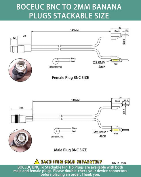 BNC Test Leads, BNC (F) to Stackable Pin Tip Plugs, Test Lead Breakout Cable for Multimeter...