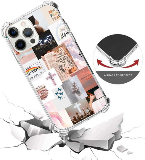 Christian Bible Verses Phone Case for iPhone 15 Pro Max, Christian Picture Collage Cover for Teens Men Women, Trendy TPU Bumper Clear Case Cover f...