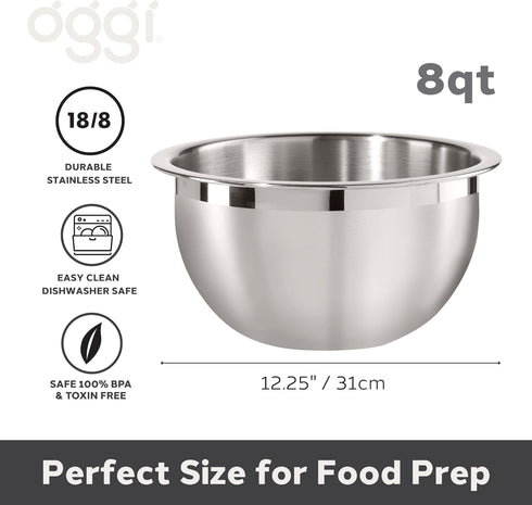 Oggi 5-Quart Two-Tone Stainless Steel Mixing Bowl, Great for Mixing, Making Dough, Dressing Salads, Mixing Eggs, Washing Vegetables...