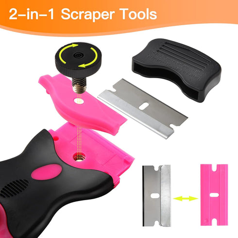 2PACK Razor Blade Scraper, 2-in-1 Scraper Tool with 10Pcs Plastic Blades & 10Pcs Metal Blades, Multi-Purpose Cleaning Razor Scraper for Glass, Dec...