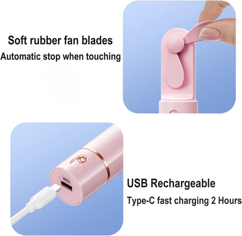 Portable Handheld Fan, Mini Fan USB Rechargeable, 3 Speed Personal Small Pocket Fan, Battery Operated Fan with Power Bank, Travel Hand Fan for Gir...