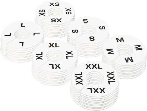 60 PC Clothing Rack Sizes Marks Dividers Ring Hangers XS S M L XL XXL White Plastic Round Retail Store c...