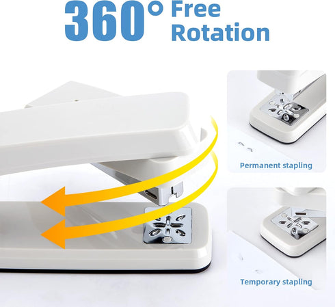 Deli/EZWORK Swing-Arm Swivel Stapler, 25 Sheets Capacity, 360 Degree Rotate Desk Staplers with 1000 Staples for Booklet or Book Binding, White...