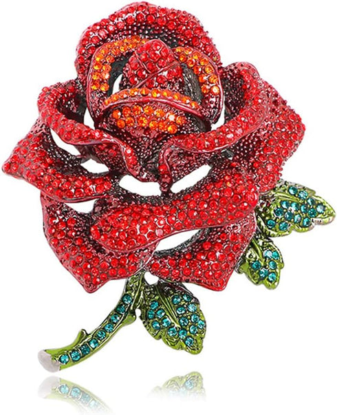 Premium Rose Flower Brooch for Women Red Blue Rhinestone Crystal Rose Brooch Big Flower Lapel Pin Clothing Hat Bag Accessories Wedding Valentine's...