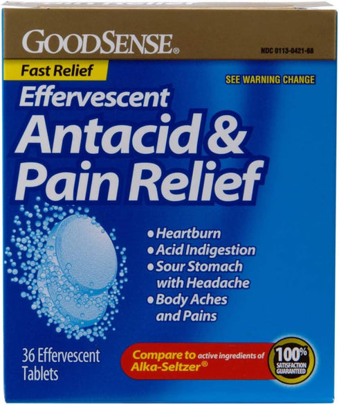 Goodsense Effervescent Antacid and Pain Relief, Blue, 36 Count...