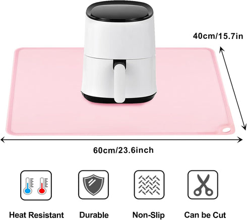Pink Baking Mat-Multipurpose Kid Placemat Reusable Kitchen Countertop Mat Dough Pad with Raised Edges Silicone Heat Resistant Mat for Air Fryer (1...
