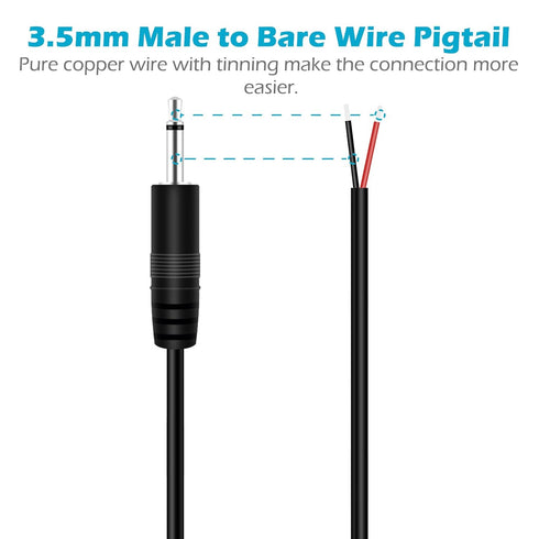 Fancasee 6FT 3.5mm 1/8" to Speaker Wire TS Mono Male Plug to Bare Wire Pigtail 3.5mm Jack Connector Adapter Repair Audio Cable for Speaker, Trigge...