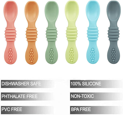 PandaEar 6 Pack Silicone Baby Spoons Self Feeding 6 Months for Toddler - Baby Led Weaning Utensils 6-12 Months - Infant Spoons First Stage - Baby ...